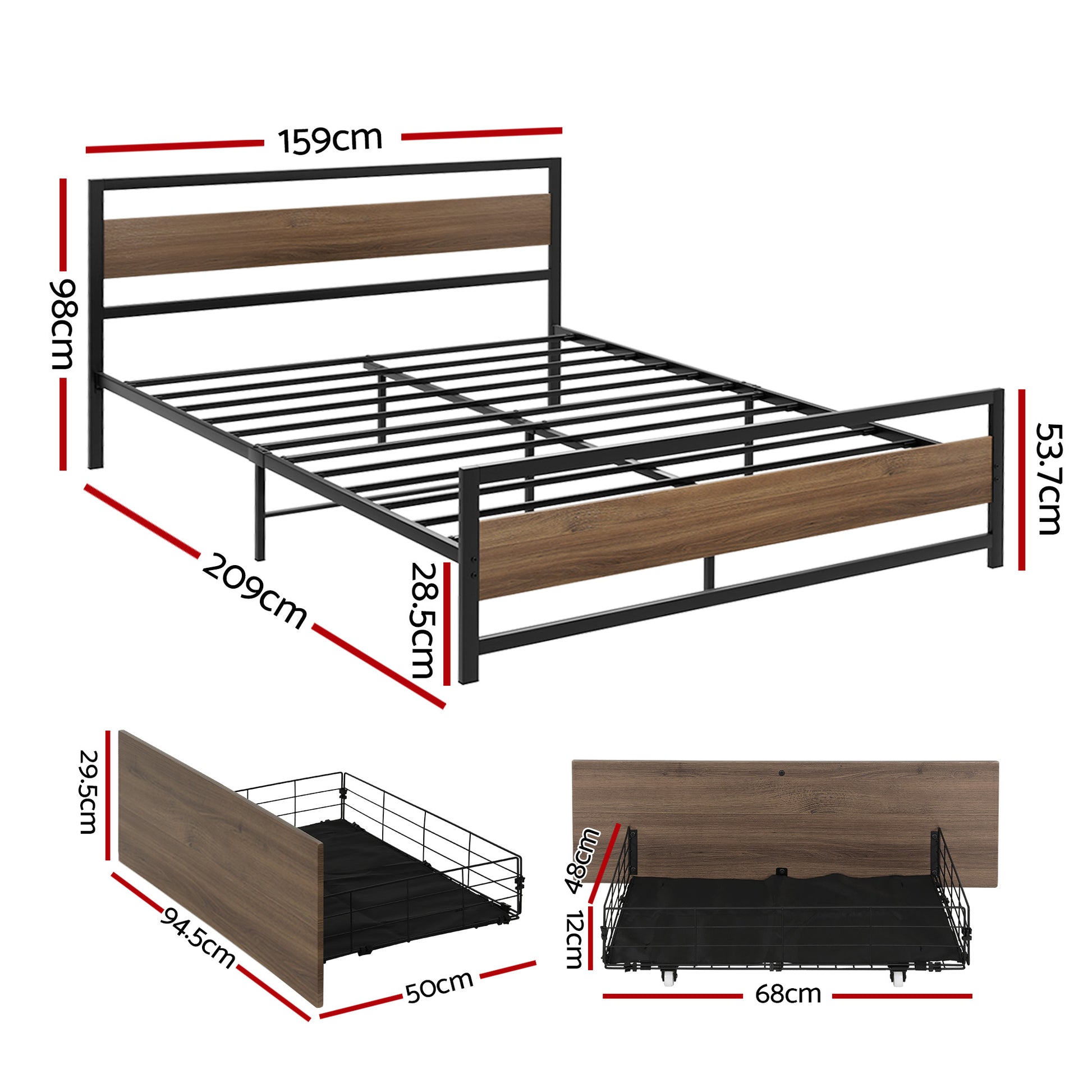 Artiss Bed Frame Queen Size Metal Frame with 2 Drawers DREW MBED-C-DREW-Q-DRAW