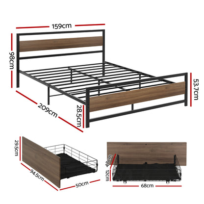 Artiss Bed Frame Queen Size Metal Frame with 2 Drawers DREW MBED-C-DREW-Q-DRAW