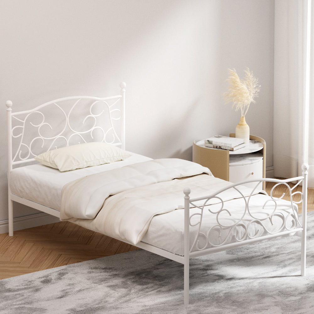 Artiss Bed Frame Single Size Metal Bed Frame GROA MBED-C-GROA-S-WH-AB