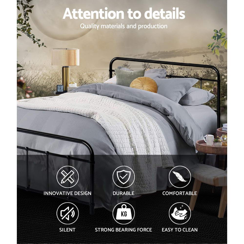Artiss Bed Frame Metal Bed Frame LEO - Double (Black) MBED-C-LEO-D-BK