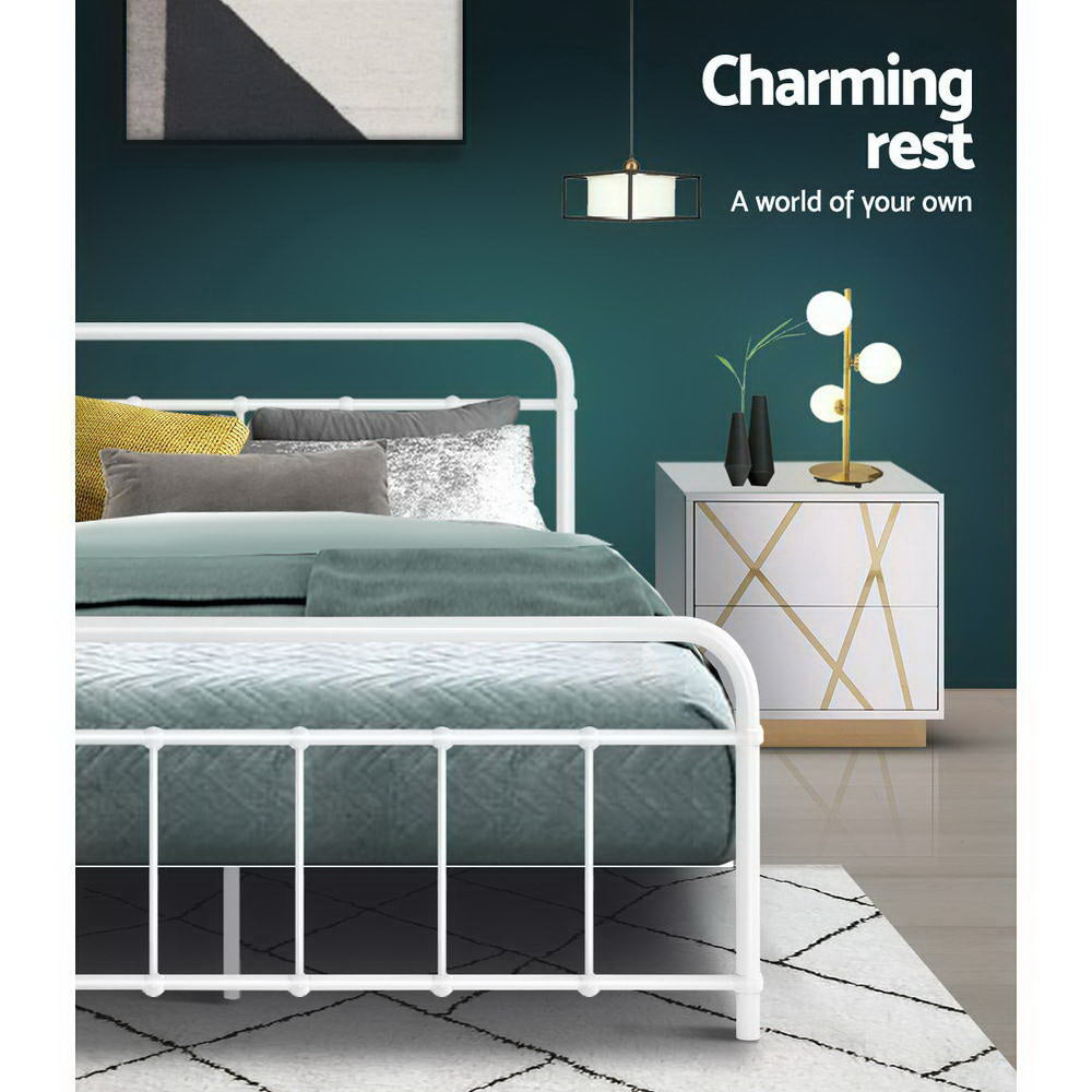 Artiss Bed Frame Metal Bed Frame LEO - Double (White) MBED-C-LEO-D-WH