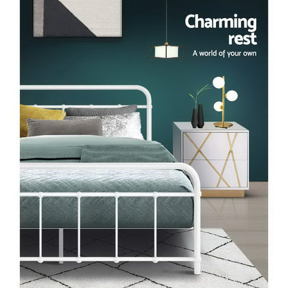 Artiss Bed Frame Metal Bed Frame LEO - Double (White) MBED-C-LEO-D-WH