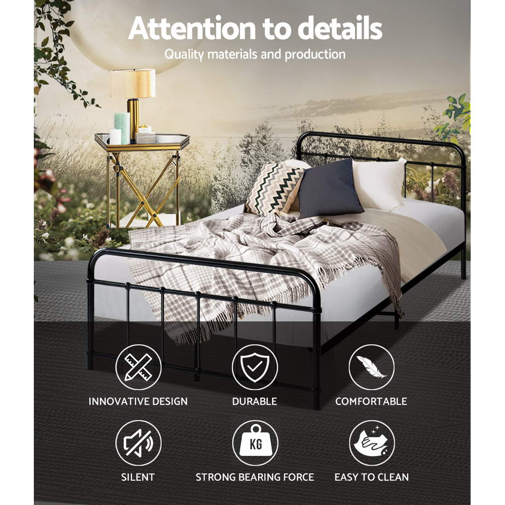 Artiss Bed Frame Metal Bed Frame LEO - King Single(Black) MBED-C-LEO-KS-BK