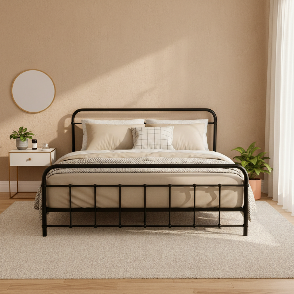 Artiss Bed Frame Metal Bed Frame LEO - Queen (Black) MBED-C-LEO-Q-BK