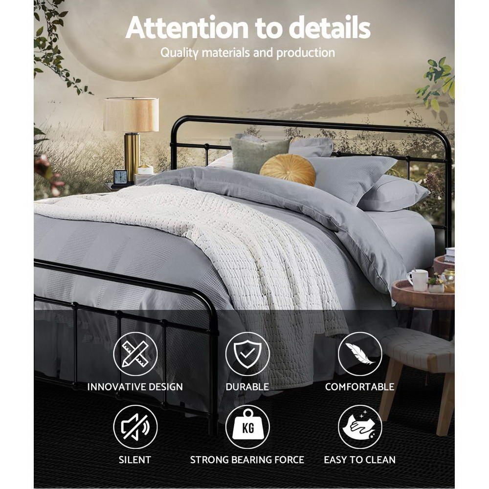Artiss Bed Frame Metal Bed Frame LEO - Queen (Black) MBED-C-LEO-Q-BK