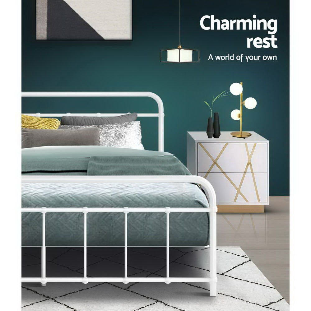 Artiss Bed Frame Metal Bed Frame LEO - Queen (White) MBED-C-LEO-Q-WH
