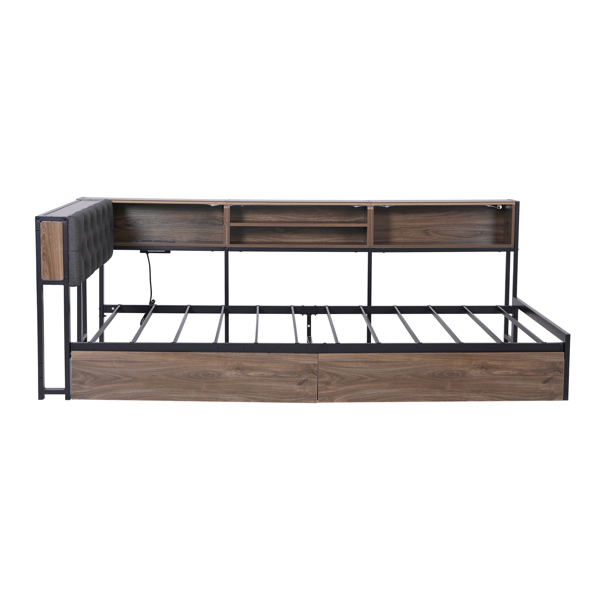 Artiss Bed Frame King Single Size with 2 Drawers and Charging Station Metal Corner Bed Base MBED-C-LSHA-KS-ABC