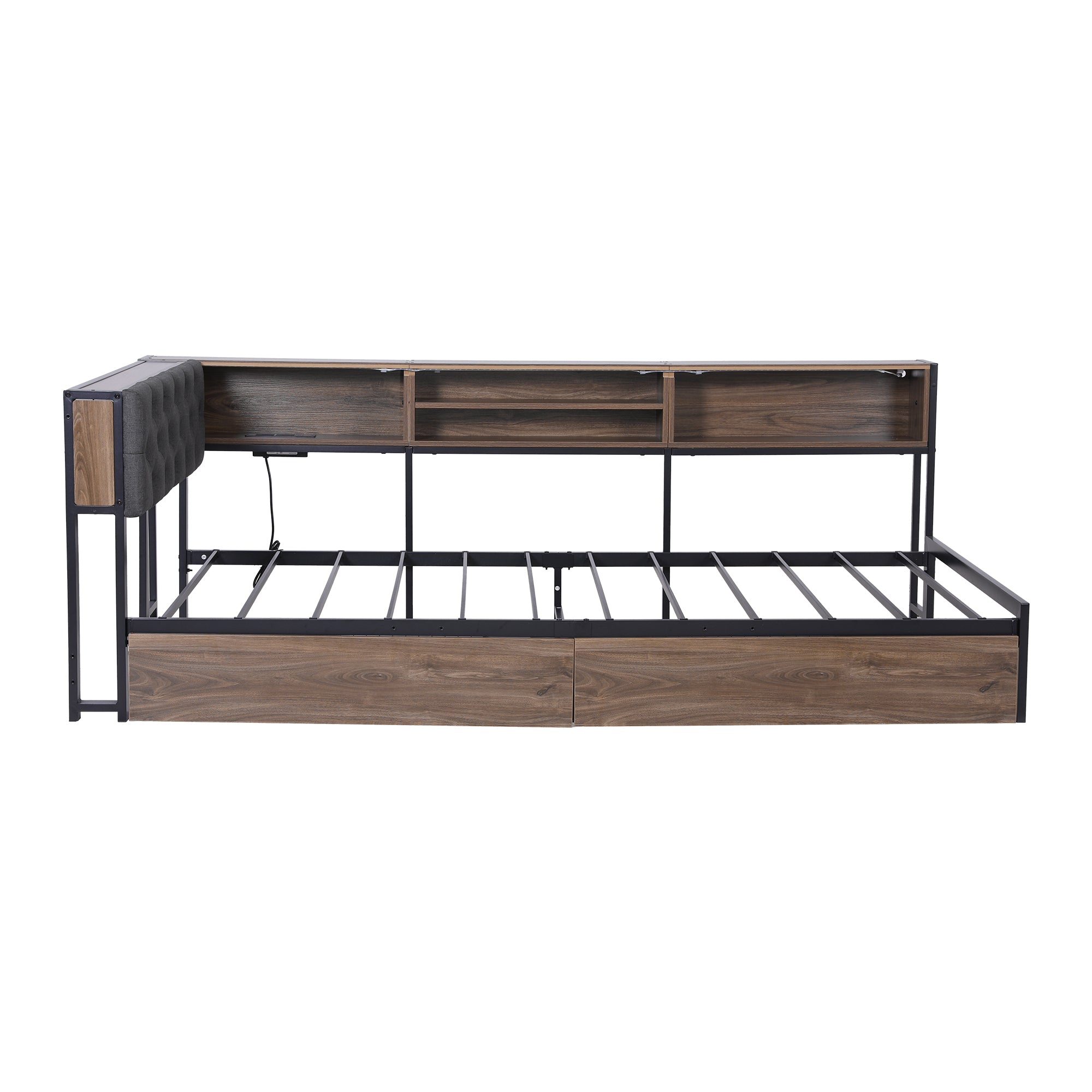 Artiss Bed Frame King Single Size with 2 Drawers and Charging Station Metal Corner Bed Base MBED-C-LSHA-KS-ABC