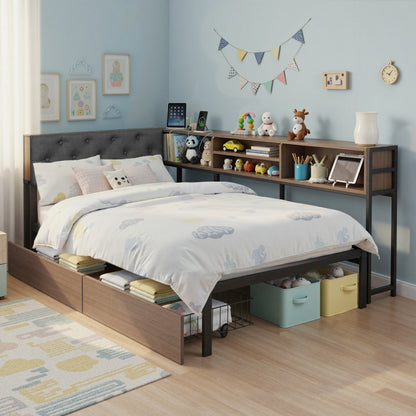 Artiss Bed Frame Single Size with 2 Drawers and Charging Station Metal Corner Bed Base MBED-C-LSHA-S-ABC