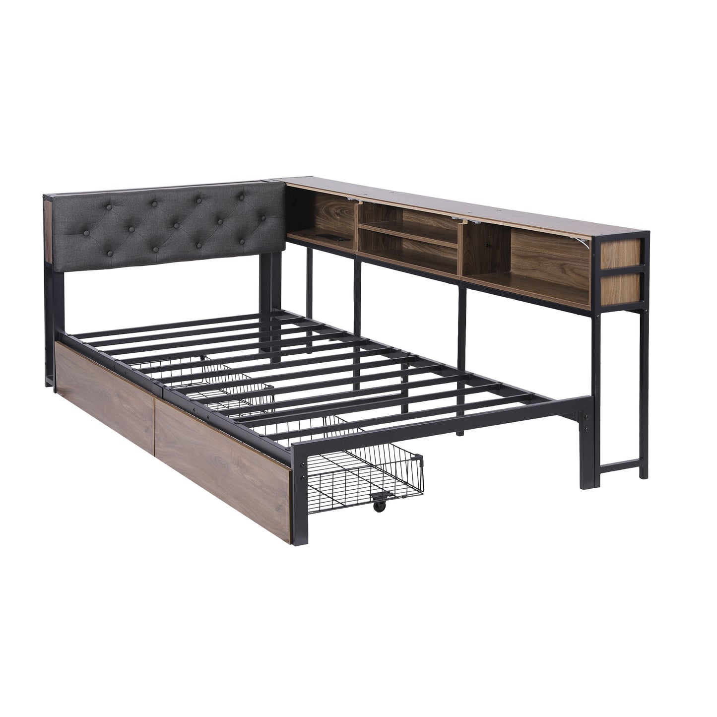 Artiss Bed Frame Single Size with 2 Drawers and Charging Station Metal Corner Bed Base MBED-C-LSHA-S-ABC