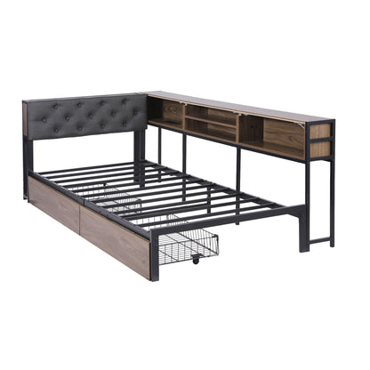 Artiss Bed Frame Single Size with 2 Drawers and Charging Station Metal Corner Bed Base MBED-C-LSHA-S-ABC