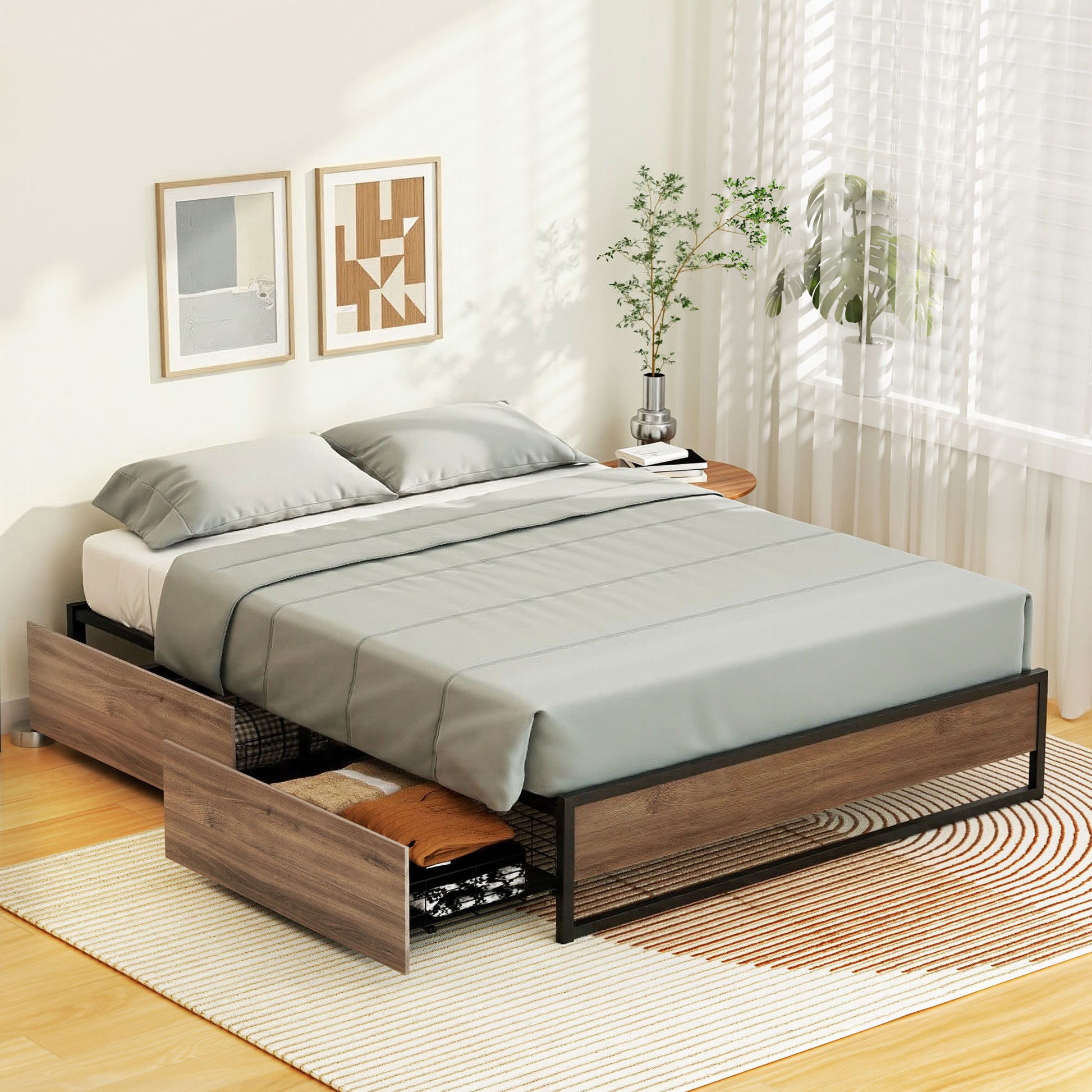 Artiss Bed Frame Metal Frame Double Size Bed Base 2 Drawers OSLO MBED-C-OSLO-D-DRAW