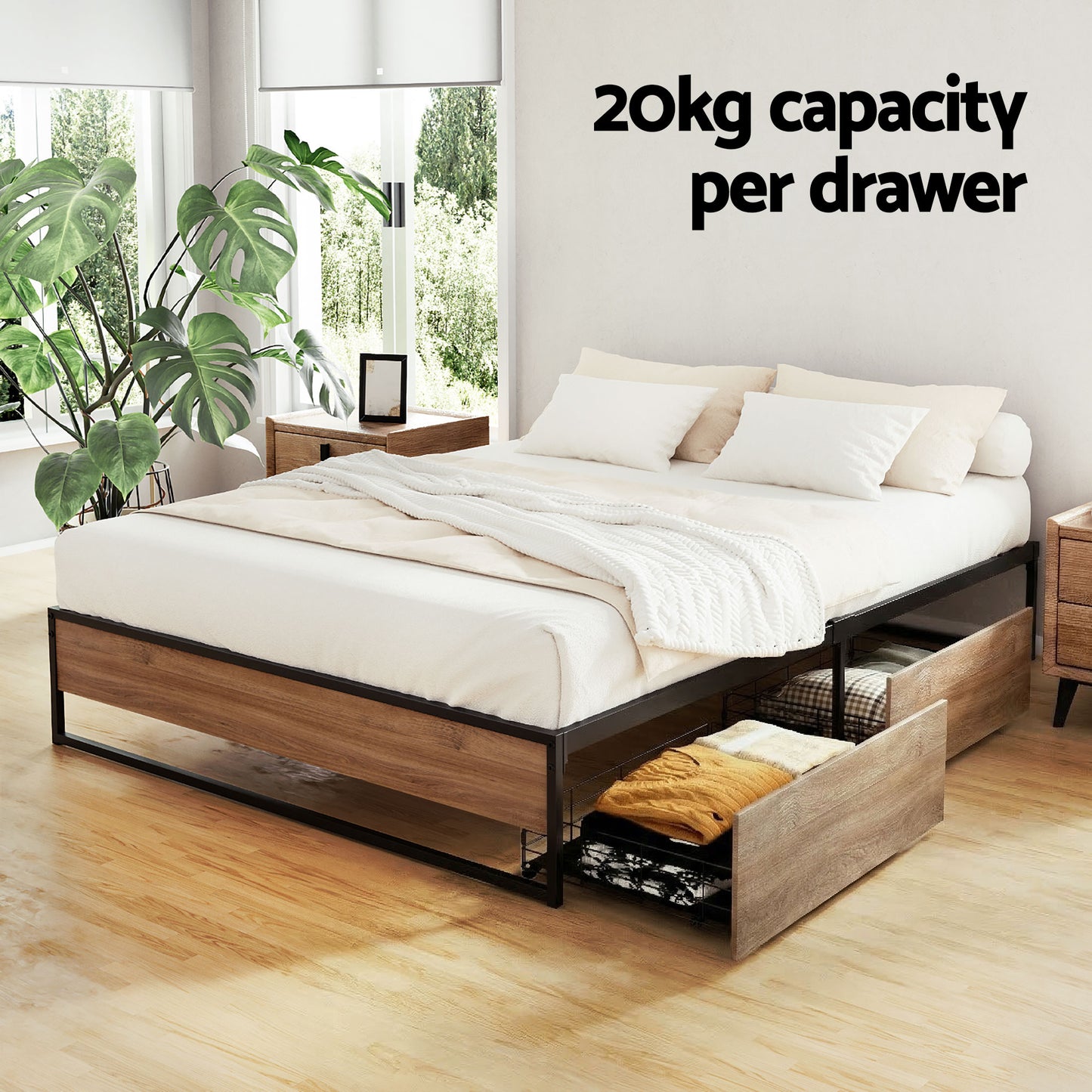 Artiss Bed Frame Metal Frame Double Size Bed Base 2 Drawers OSLO MBED-C-OSLO-D-DRAW