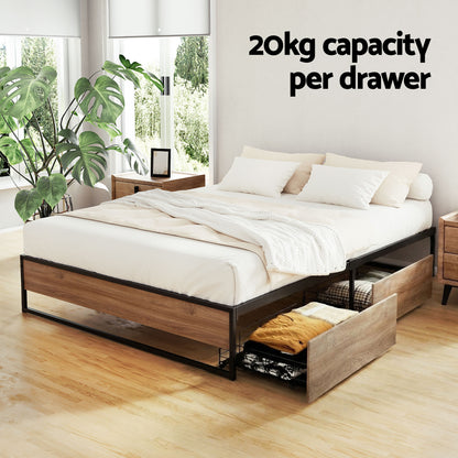 Artiss Bed Frame Metal Frame Double Size Bed Base 2 Drawers OSLO MBED-C-OSLO-D-DRAW