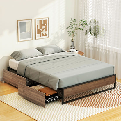 Artiss Bed Frame Metal Frame Queen Size Bed Base 2 Drawers OSLO MBED-C-OSLO-Q-DRAW