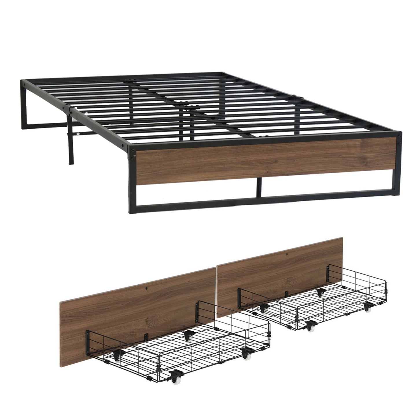 Artiss Bed Frame Metal Frame Queen Size Bed Base 2 Drawers OSLO MBED-C-OSLO-Q-DRAW