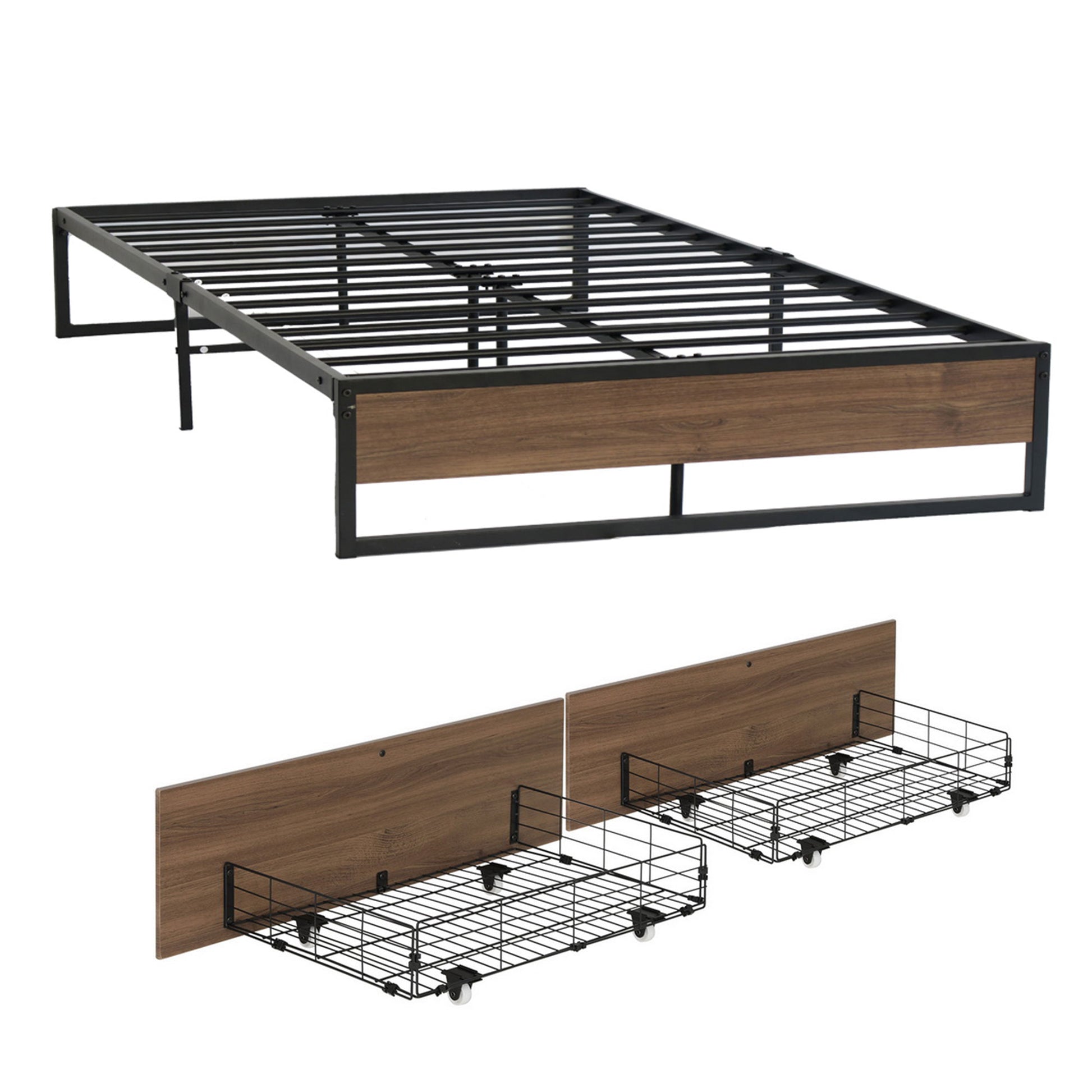 Artiss Bed Frame Metal Frame Queen Size Bed Base 2 Drawers OSLO MBED-C-OSLO-Q-DRAW