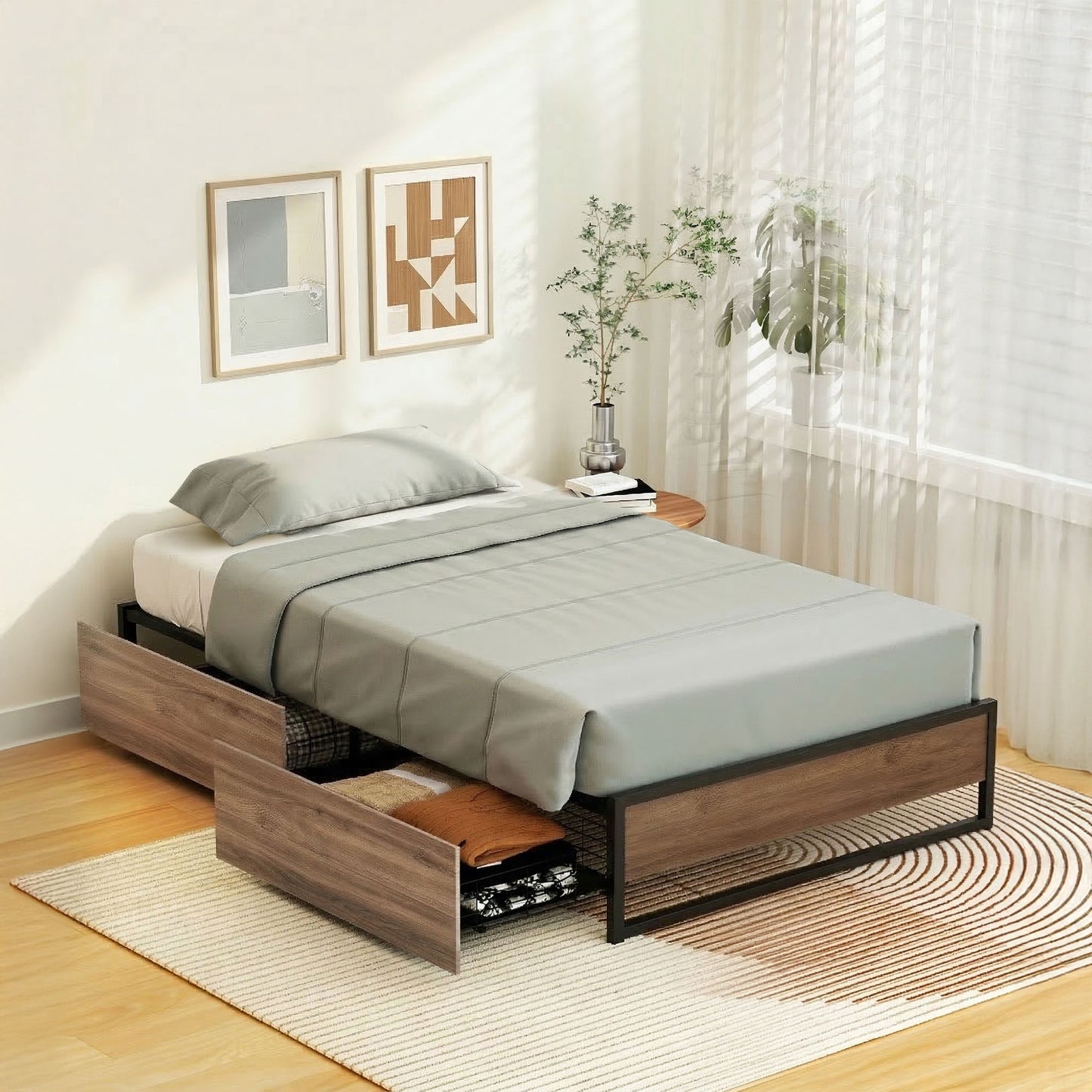 Artiss Bed Frame Metal Frame Single Bed Base 2 Drawers OSLO MBED-C-OSLO-S-DRAW