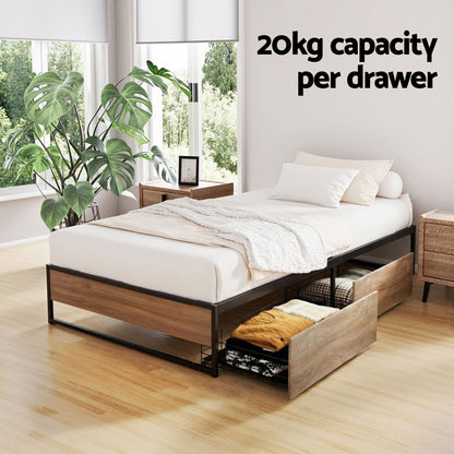 Artiss Bed Frame Metal Frame Single Bed Base 2 Drawers OSLO MBED-C-OSLO-S-DRAW