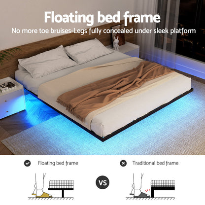 Artiss Double Bed Frame,Floating Metal Bed Frame with Smart LED Lights - Sturdy Metal Platform Bed Base, MBED-C-RAY-D