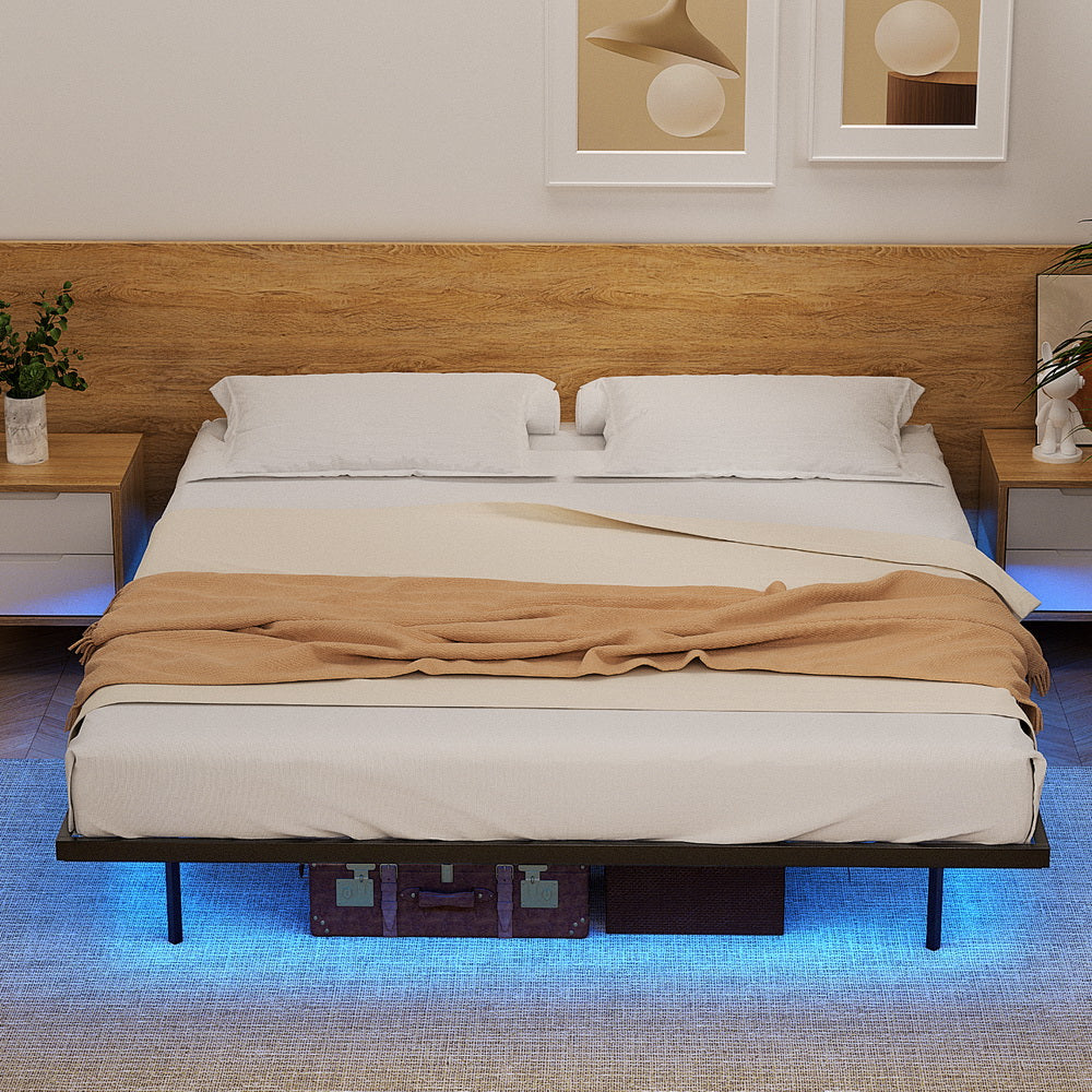Artiss King Bed Frame,Floating Metal Bed Frame with Smart LED Lights - Sturdy Metal Platform Bed Base, Silent MBED-C-RAY-K