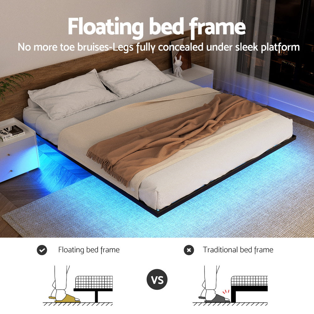 Artiss Queen Bed Frame,Floating Metal Bed Frame with Smart LED Lights - Sturdy Metal Platform Bed Base, MBED-C-RAY-Q