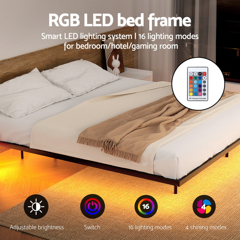 Artiss Queen Bed Frame,Floating Metal Bed Frame with Smart LED Lights - Sturdy Metal Platform Bed Base, MBED-C-RAY-Q