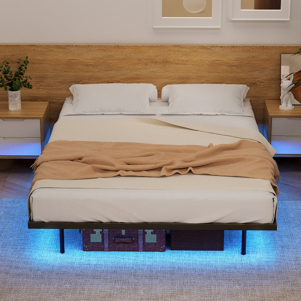 Artiss Queen Bed Frame,Floating Metal Bed Frame with Smart LED Lights - Sturdy Metal Platform Bed Base, MBED-C-RAY-Q