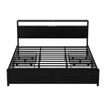 Artiss Metal Bed Frame King Size Storage Headboard Charge Station LED 4 Drawers MBED-C-SKY-K-ALBK-ABC
