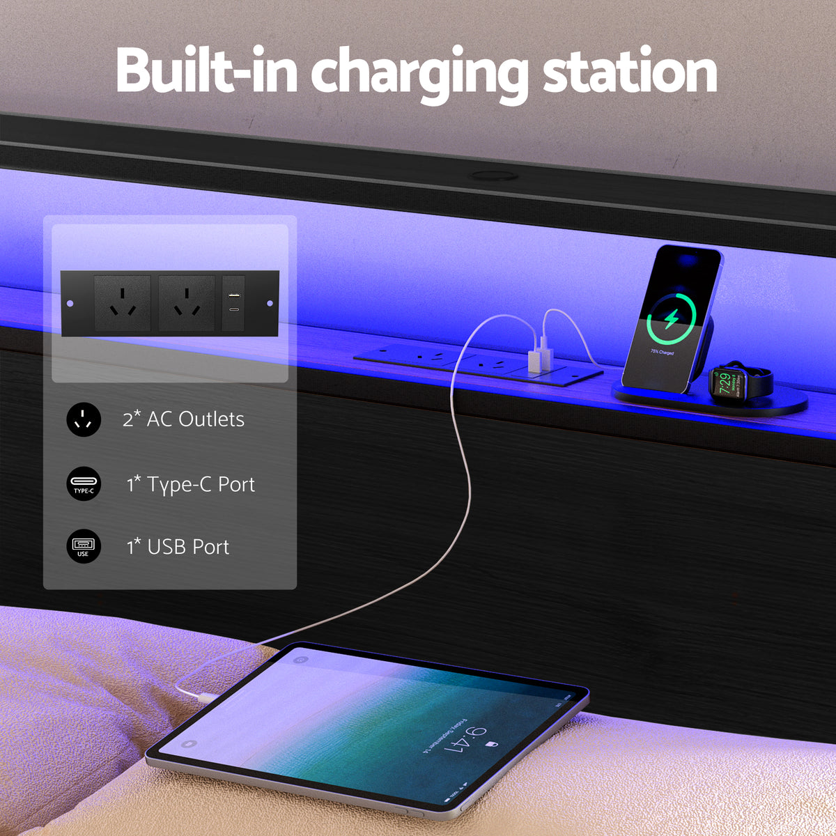 Artiss SKY Black King LED Storage Metal Bed Frame