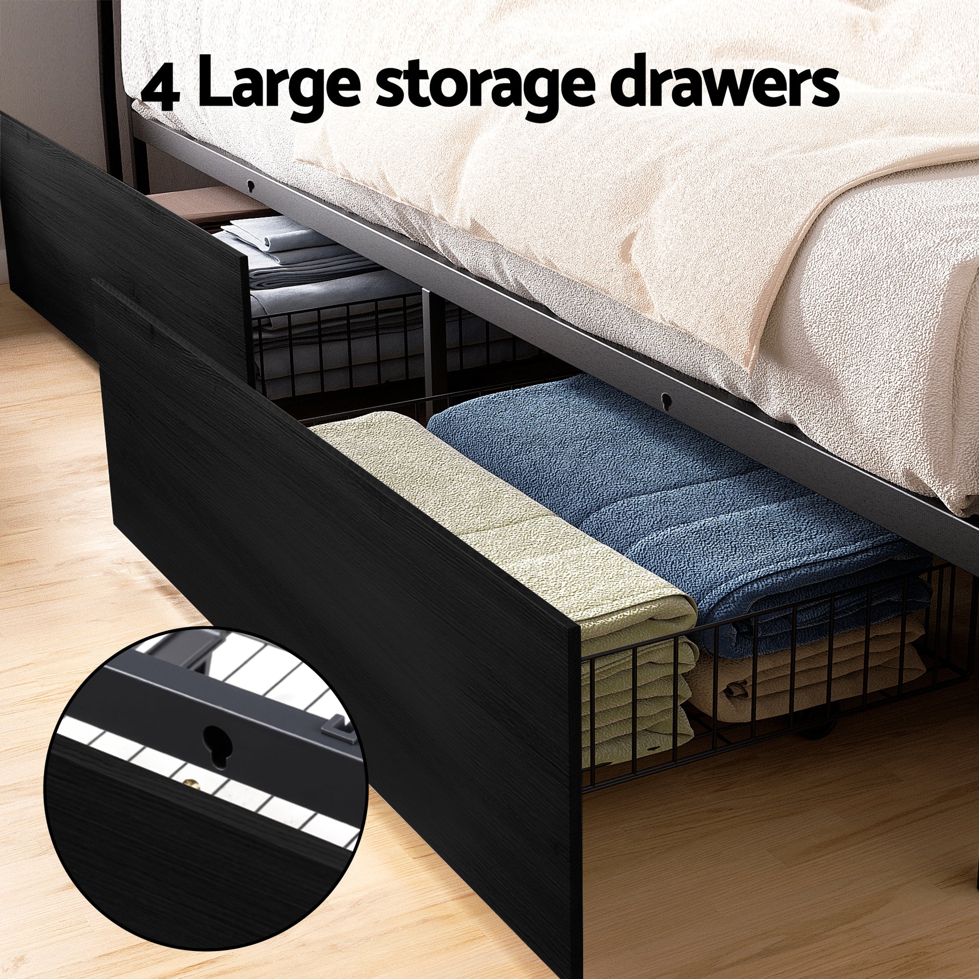 Artiss Metal Bed Frame King Size Storage Headboard Charge Station LED 4 Drawers MBED-C-SKY-K-ALBK-ABC