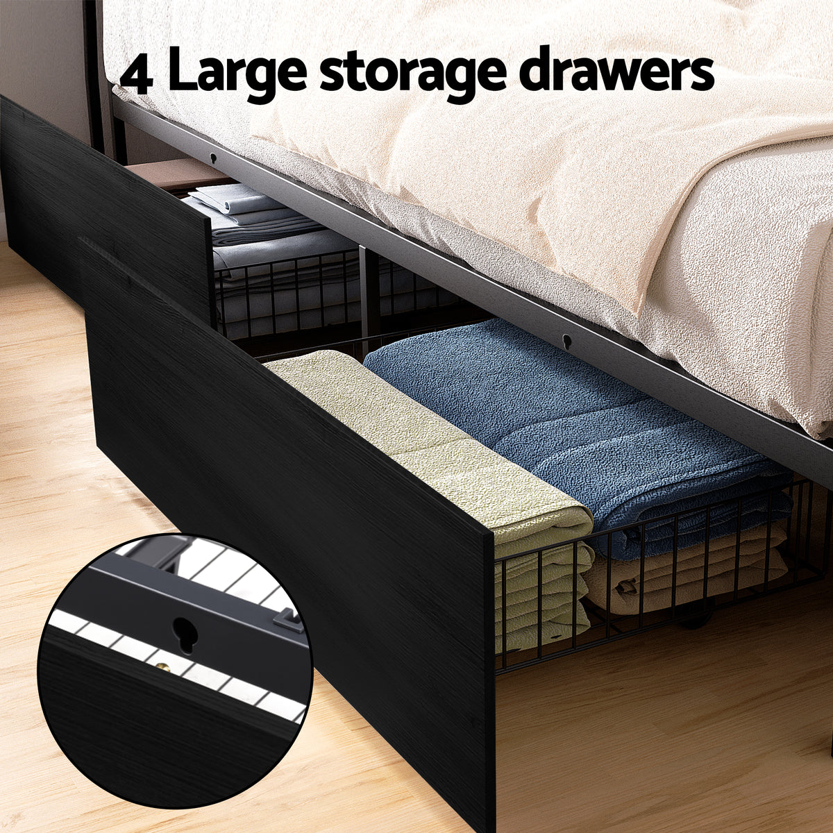 Artiss SKY Black King LED Storage Metal Bed Frame