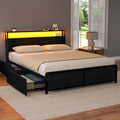 Artiss Metal Bed Frame Queen Size Storage Headboard Charge Station LED 4 Drawers