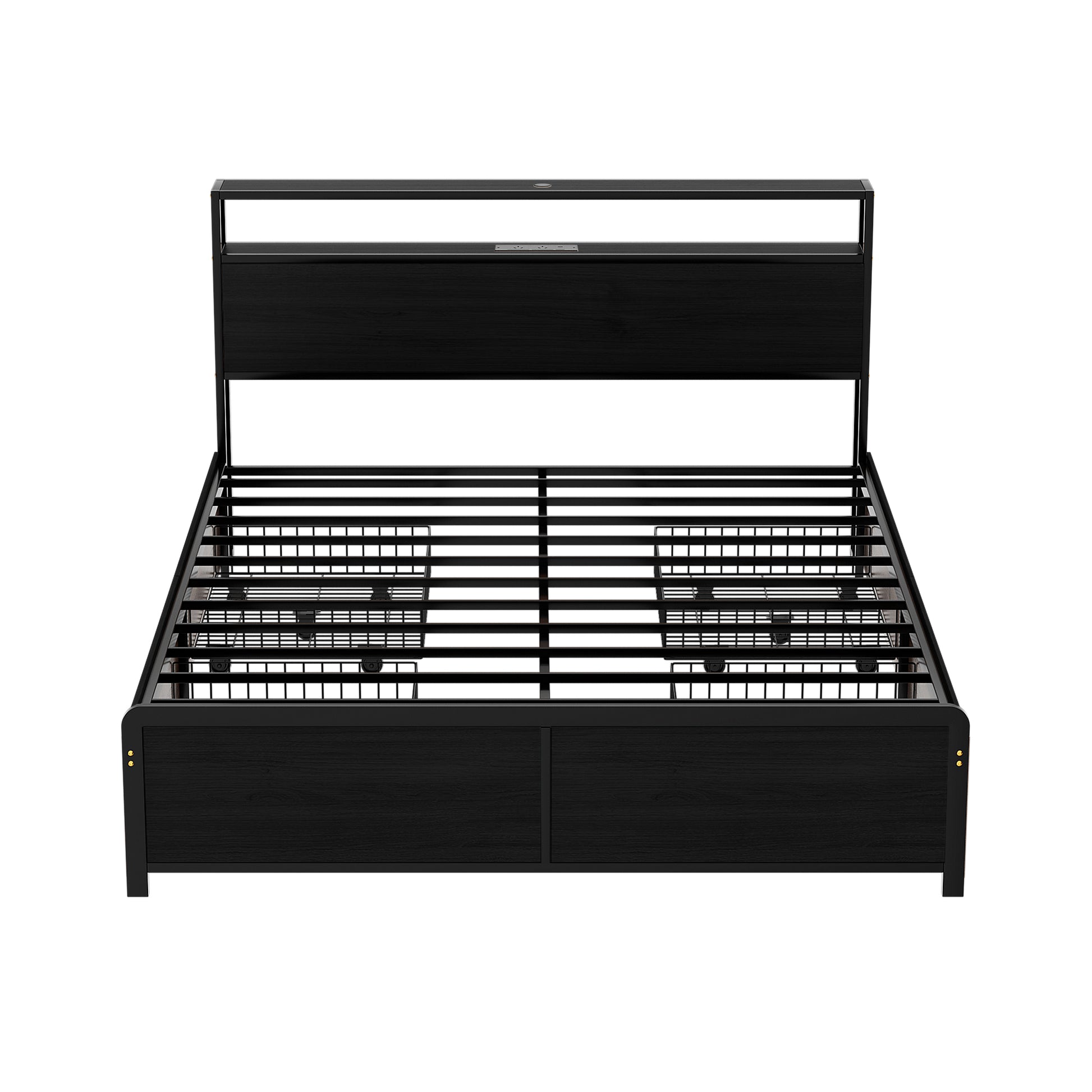 Artiss Metal Bed Frame Queen Size Storage Headboard Charge Station LED 4 Drawers MBED-C-SKY-Q-ALBK-ABC