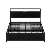 Artiss Metal Bed Frame Queen Size Storage Headboard Charge Station LED 4 Drawers