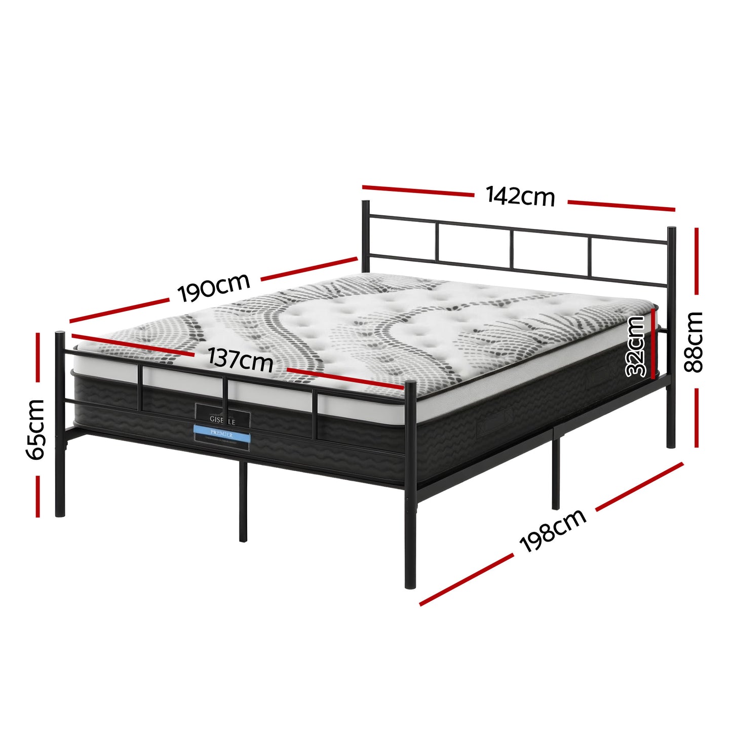 Artiss Bed Frame Double Metal Bed Frames SOL with Mattress MBED-C-SOL-0907-D