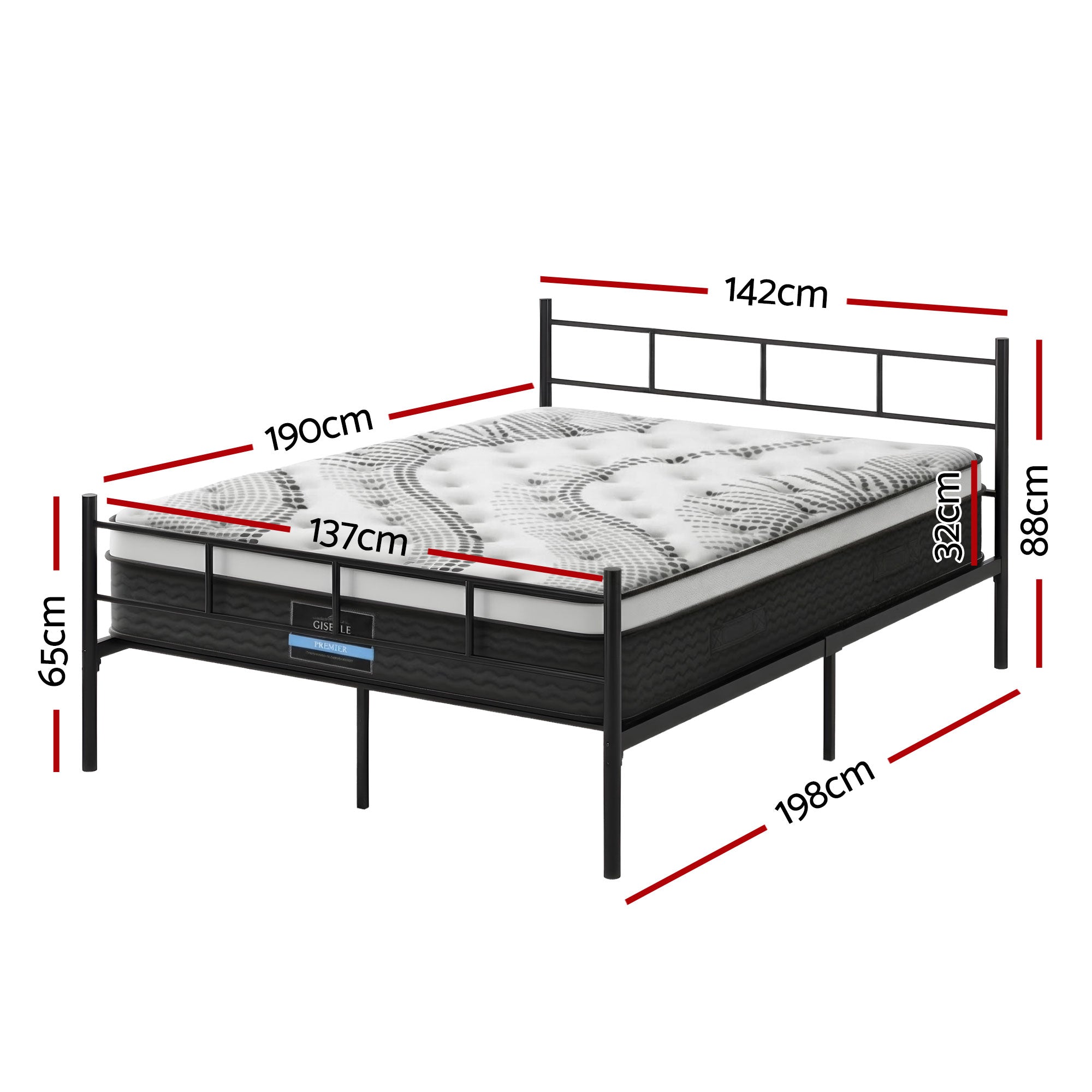 Artiss Bed Frame Double Metal Bed Frames SOL with Mattress MBED-C-SOL-0907-D