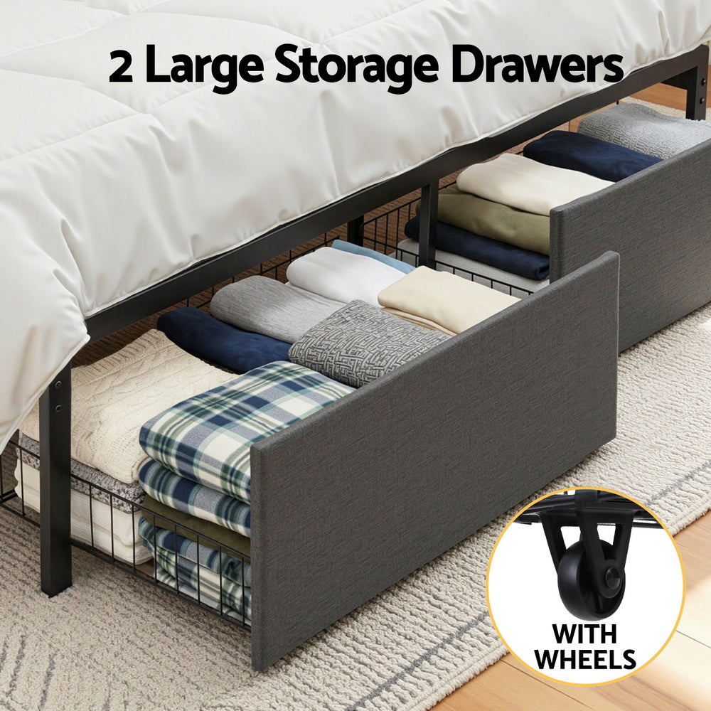 Artiss Metal Bed Frame Double Size with 2-Tier Hidden Storage with Charging Station
