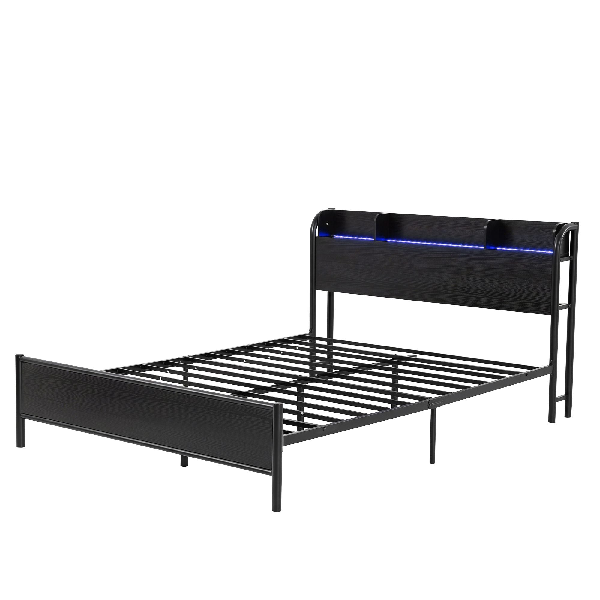Artiss Bed Frame Double Size with Storage Shelf Headboard Charging Station GRID MBED-D-GRID-D-BK-AB