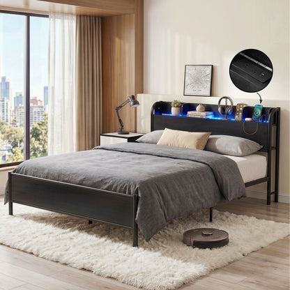Artiss Bed Frame Double Size with Storage Shelf Headboard Charging Station GRID MBED-D-GRID-D-BK-AB
