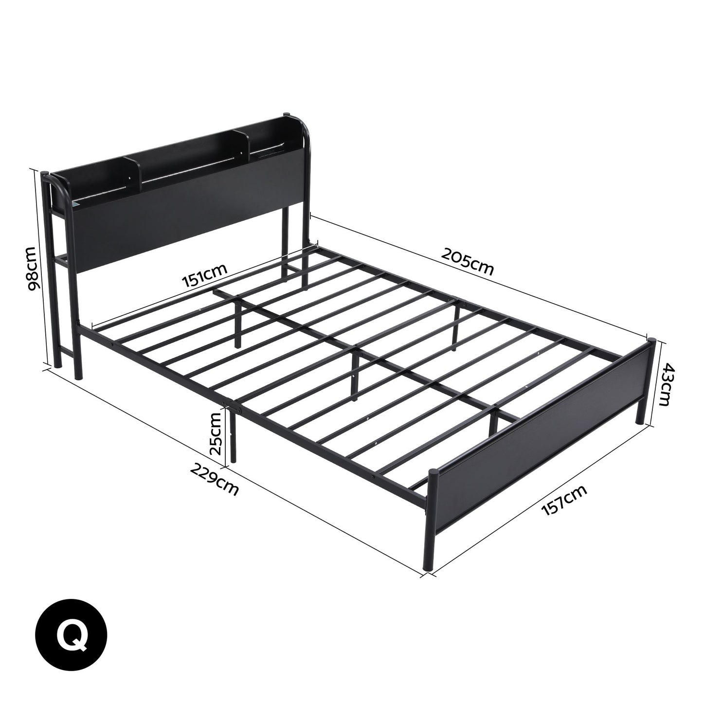 Artiss Bed Frame Queen Size with Storage Shelf Headboard Charging Station GRID MBED-D-GRID-Q-BK-AB