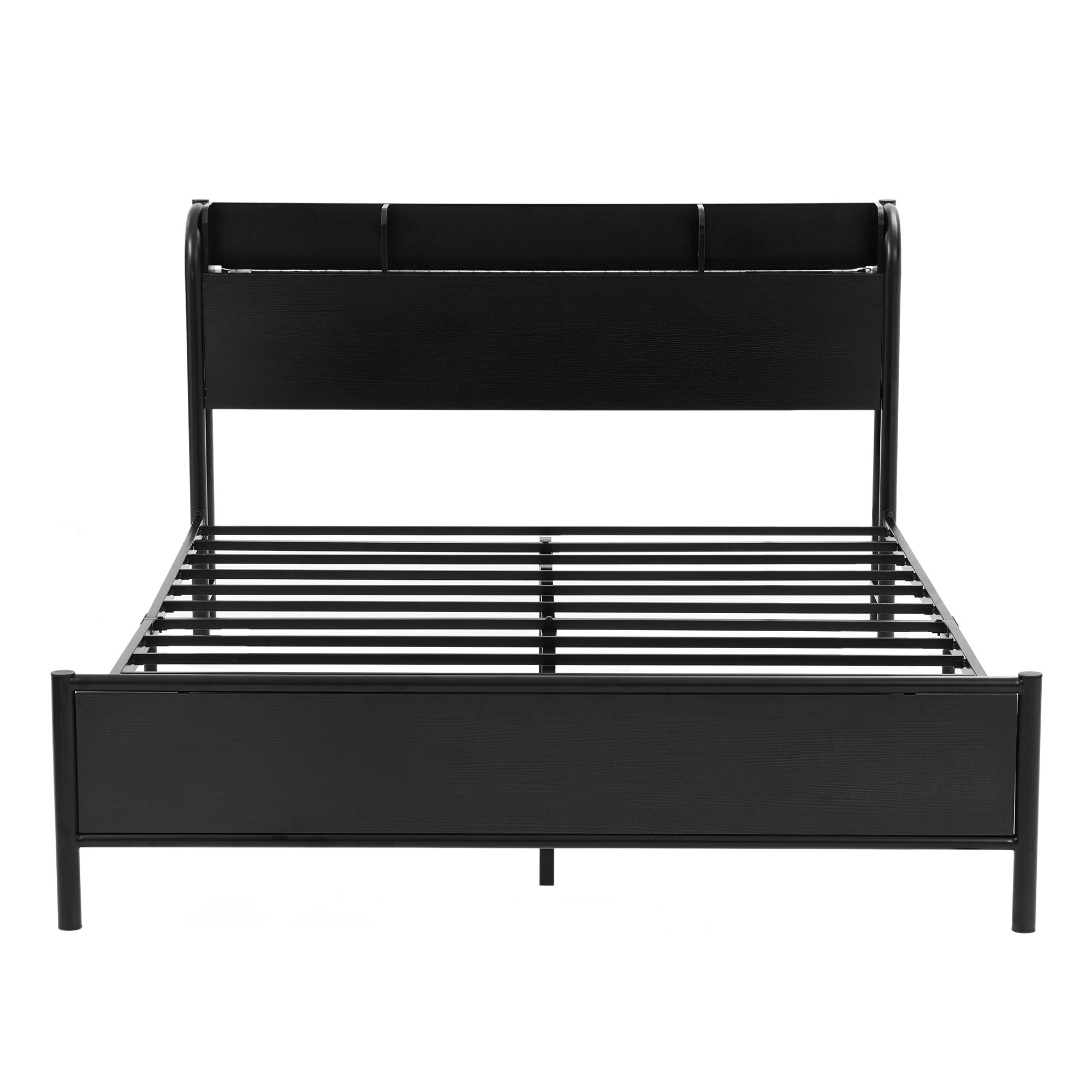 Artiss Bed Frame Queen Size with Storage Shelf Headboard Charging Station GRID MBED-D-GRID-Q-BK-AB
