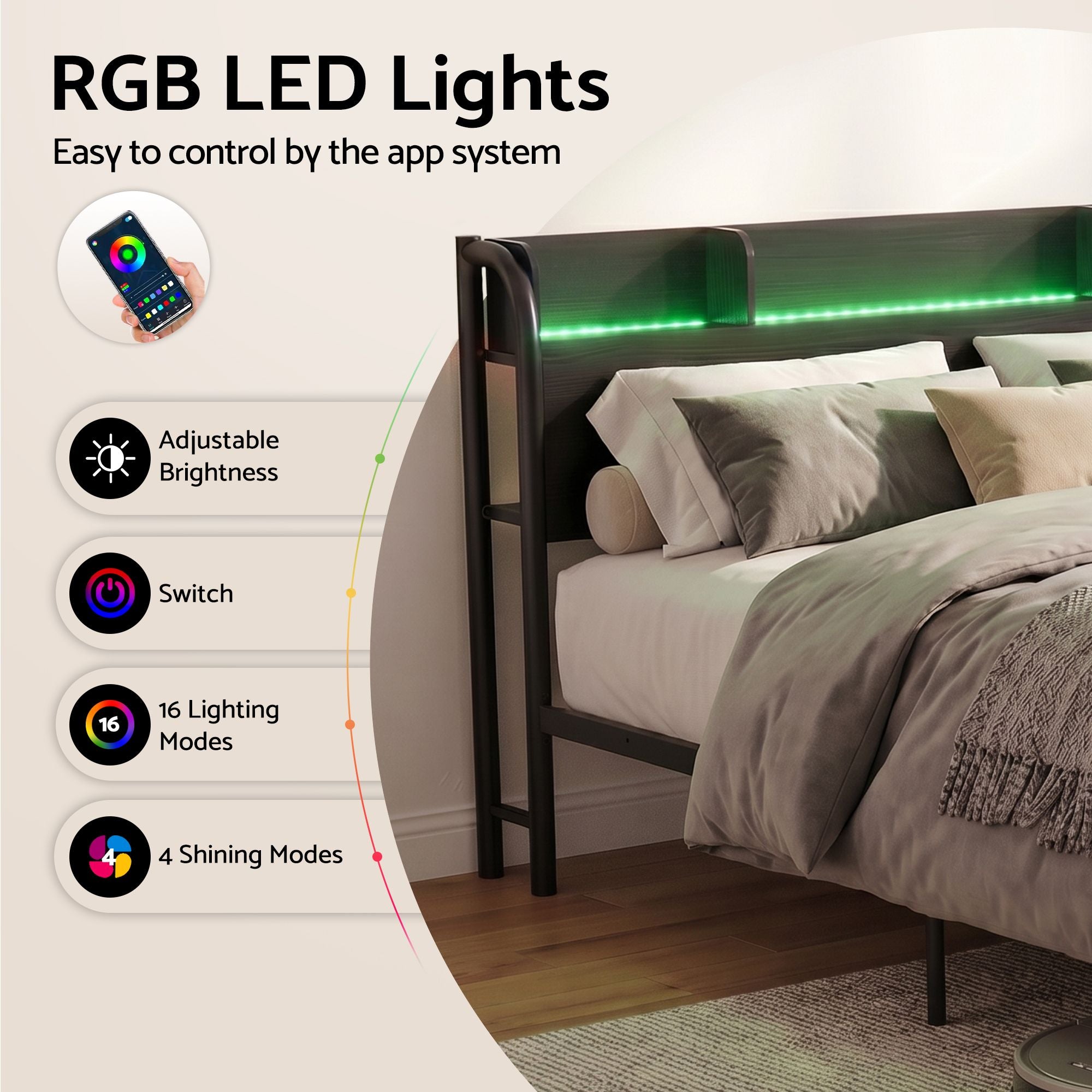 Artiss Bed Frame Queen Size with Storage Shelf Headboard Charging Station GRID MBED-D-GRID-Q-BK-AB