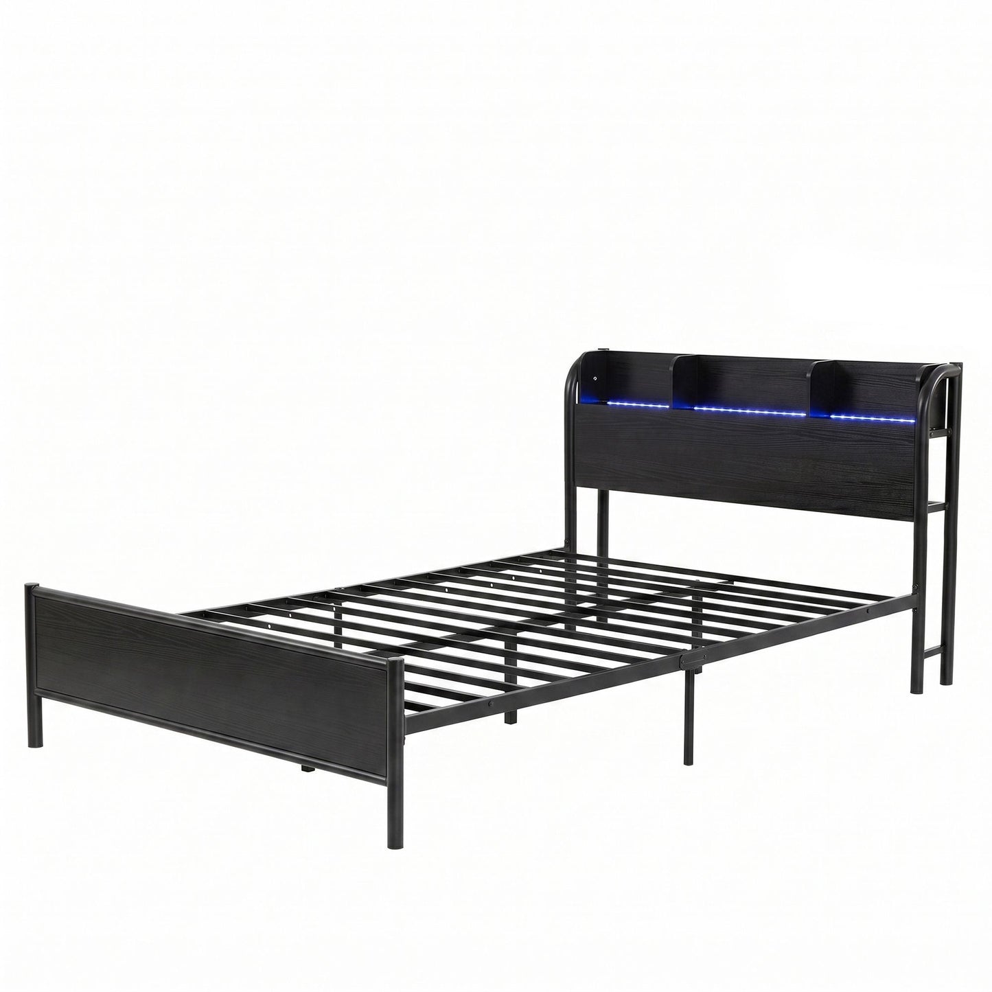 Artiss Bed Frame Single Size with Storage Shelf Headboard Charging Station GRID MBED-D-GRID-S-BK