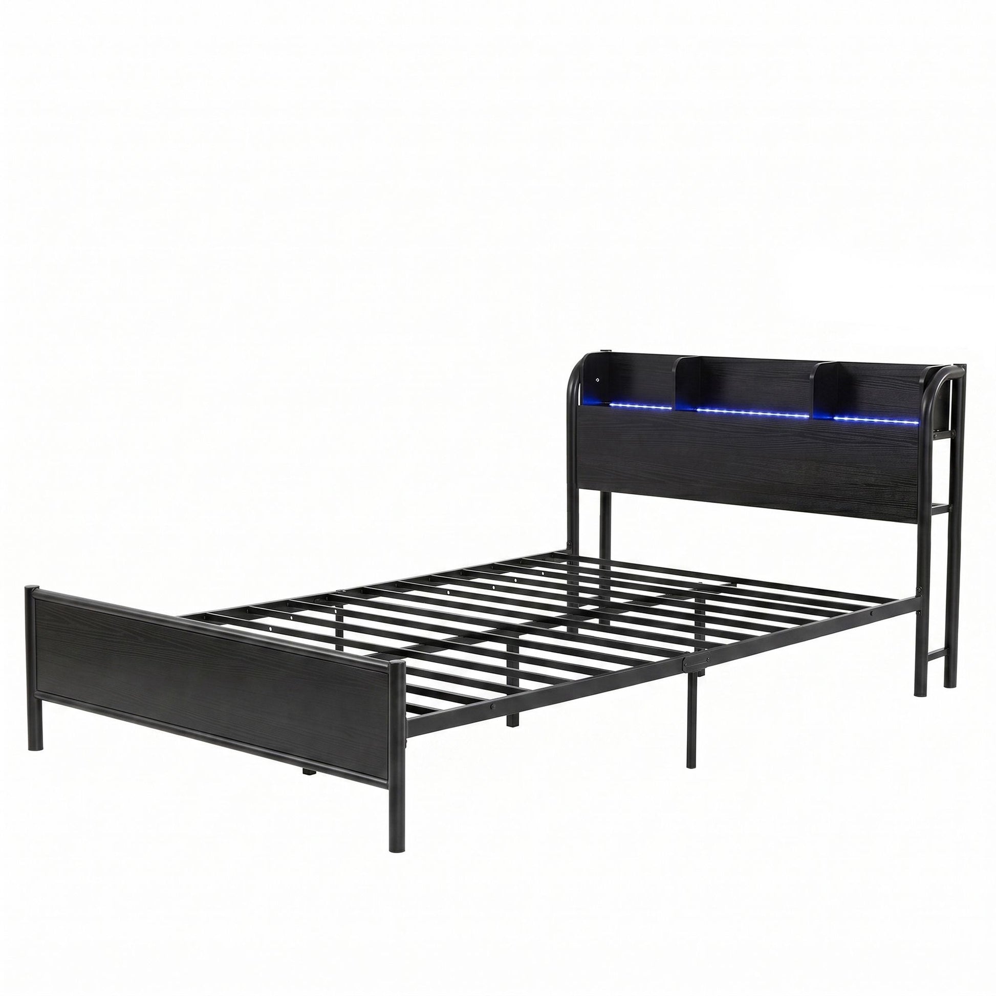 Artiss Bed Frame Single Size with Storage Shelf Headboard Charging Station GRID MBED-D-GRID-S-BK
