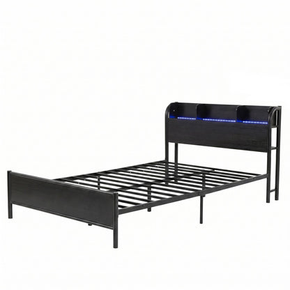 Artiss Bed Frame Single Size with Storage Shelf Headboard Charging Station GRID MBED-D-GRID-S-BK