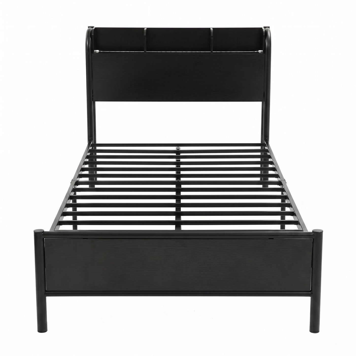 Artiss Bed Frame Single Size with Storage Shelf Headboard Charging Station GRID MBED-D-GRID-S-BK