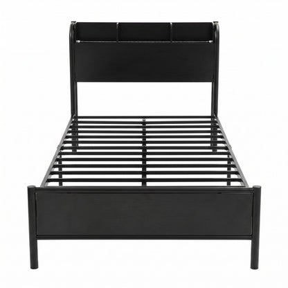 Artiss Bed Frame Single Size with Storage Shelf Headboard Charging Station GRID MBED-D-GRID-S-BK