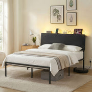 Artiss Bed Frame Queen Size LED Metal Bed Base with Charging Station LAN MBED-D-LAN-Q-BK-AB