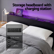 Artiss Bed Frame Queen Size LED Metal Bed Base with Charging Station LAN MBED-D-LAN-Q-BK-AB
